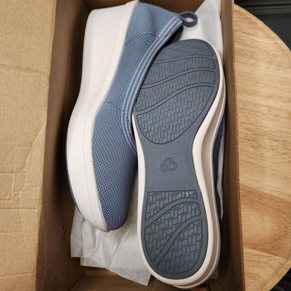 Clarks Cloudsteppers Step Rose Fern – Women’s 9W | Blue Slip-On Wedge - Picture 9 of 9